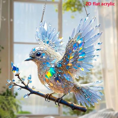 Uplifted Goods Colorful Stained Bird Window Hanging Decor For Cozy Home Spaces 15x15 Cm