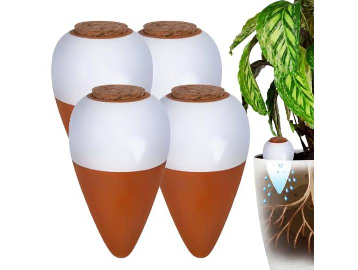 Cônes d'arrosage Relaxdays\, en lot de 4\, 350 ml\, terre cuite/blanc Arrosoir avec couvercle\, plantes d'intérieur et jardinières de balcon
