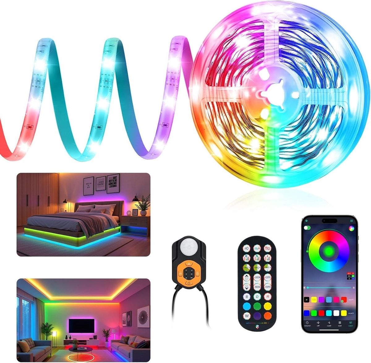 RGB Ledstrip met sensor en muziek synchronisatie - 6 meter - Decoratieve sfeerverlichting