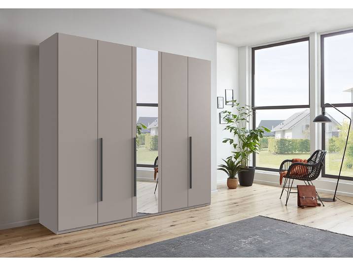 Armoire portes battantes London- Miroir 225cm Marron/Gris/Gris Sahara Basic Noir 1 miroir