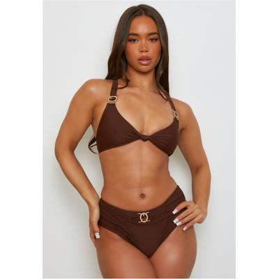 Balconette-Bikini MODA MINX "Amour Knot", Damen, Gr. XS, braun, 82% Polyamid, 18% Elasthan, unifarben, Bikini-Sets Balconette-Bikini, mit modischer Schnürung am Rücken