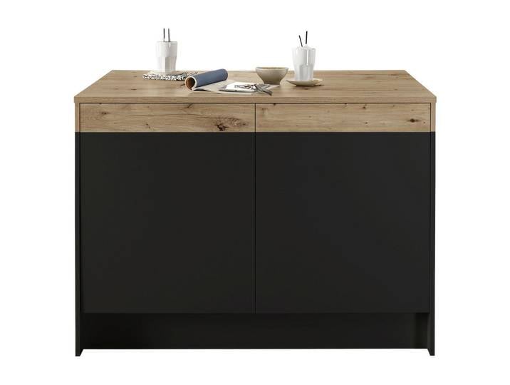 Carryhome Kücheninsel Tom, Schwarz, Eiche, einzeln stellbar, nur wie online abgebildet bestellbar, 123x90x90 cm, Küchen, Küchenmöbel, Kücheninseln