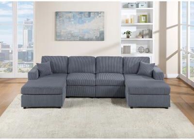 Esofastore Dark Gray Finish 3pc Sectional Sofa Armless Loveseat Accent Pillow