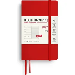 Leuchtturm 1917 Wochenplaner mit Notizbuch liniert Softcover 2027 EN A6, rot