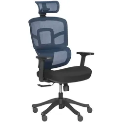 Carmen 7582 Ergonomischer Bürostuhl mit Netzrücken, Kopfstütze und 2D-Armlehnen – Blau/Schwarz