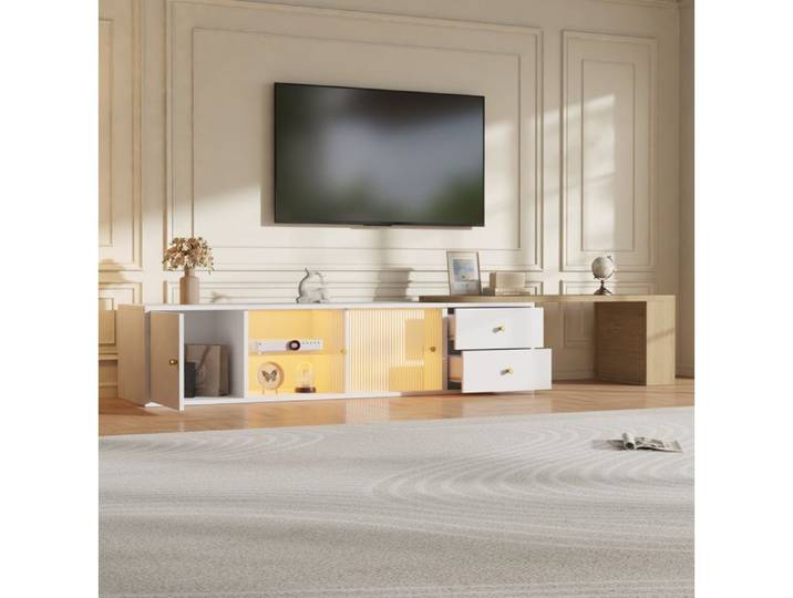VUENOR Meuble TV extensible LED 175 x 40 x 35 5 cm blanc et bois
