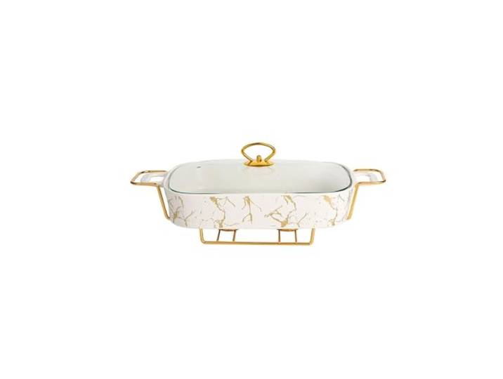 Rollenwärmetabletts for Lebensmittel-Keramik-Hot Pot Speisenwärmer Große Auflaufform aus Keramik mit schwarzem und weißem Marmormuster und Griffen