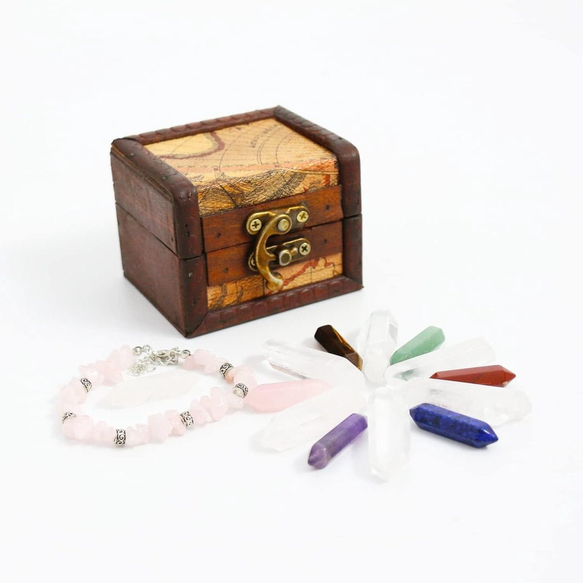 Set van 7 chakra edelstenen met houten displaybox - Multicolor