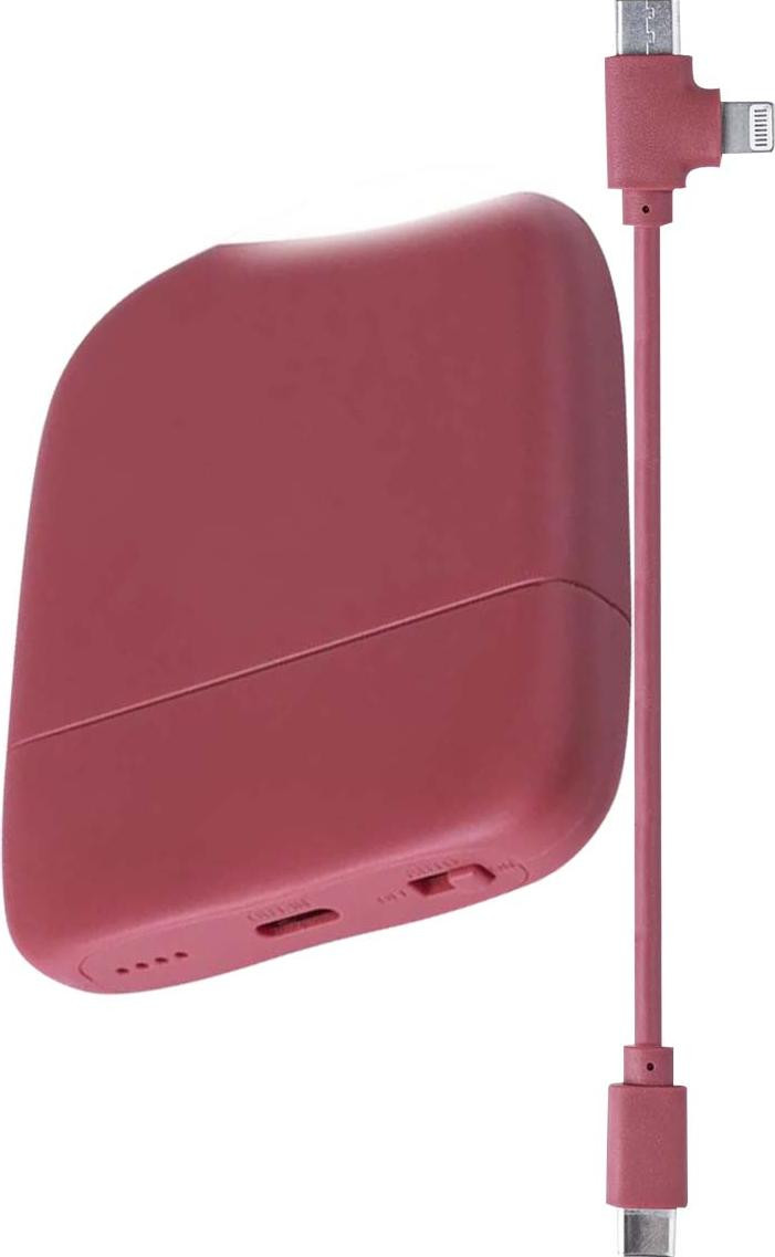 Xoopar Powerbank Ice-P 5000mAh met 1 USB-C poort en meeraderige kabel, rood