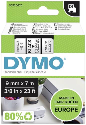 DYMO D1 40910 Bandfarbe: Transparent Schriftfarbe:Schwarz 9 mm 7 m