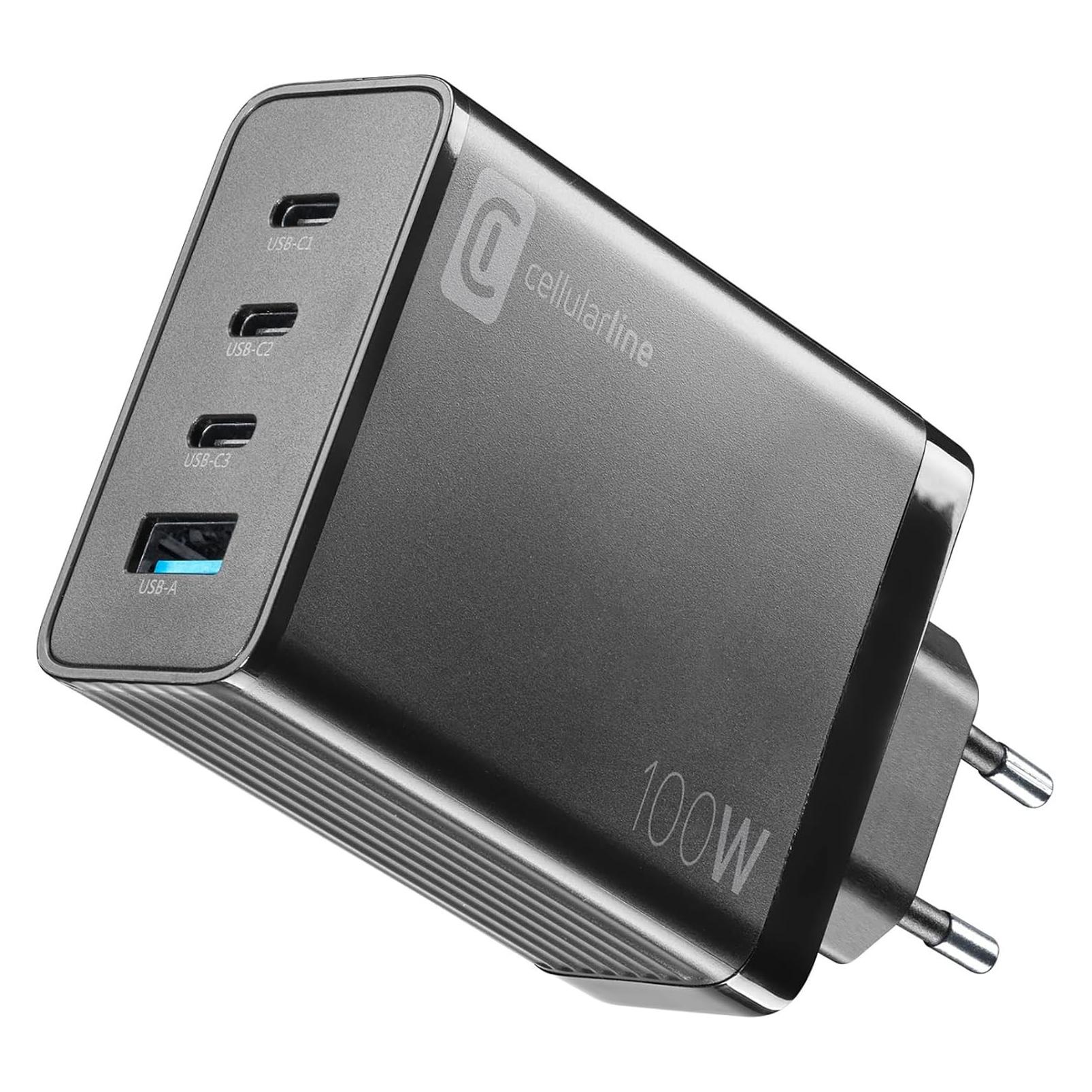 Cellularline Multipower Nano 100W Reiselader 4 Port GaN (100 W, 4 Ports) (ACHUSBGAN4WAL100WK)