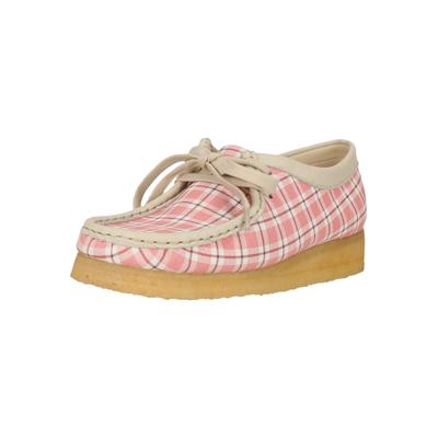 Schnürschuh CLARKS "Wallebee", Damen, Gr. 37,5, rosa (pink, weiß), Leder, Schuhe Schnürschuh, im tollen Karo-Design