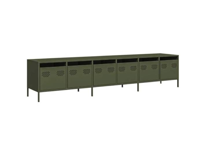 Roanoer TV-Schrank Olivgrün 202x39x43,5 cm Metall Lowboard 6 Schubladen Stabiles Metall Lowboard mit 6 Schubladen für Wohnzimmer und Schlafzimmer, pflegeleichte Stahlkonstruktion in Olivgrün.