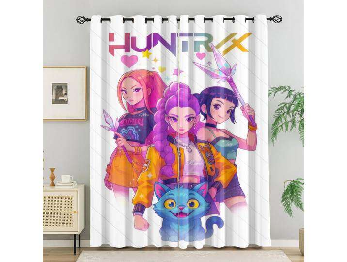 2 pièces de rideaux occultants Hasbro Kpop Cartoon Girls, rideaux de confidentialité bloquant la lumière, à œillets, pour chambre à coucher et salon.