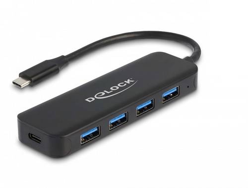 Delock 64170 USB-Hub 4 Port USB-A USB 3.2 Gen1 5 GBit/s mit USB-C Stecker Schwarz 64170