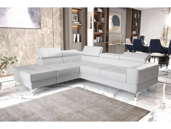 JVmoebel Ecksofa Schneeweißes L-Form Polstersofa mit Lederbezug und Kopfstützen, Made in Europa