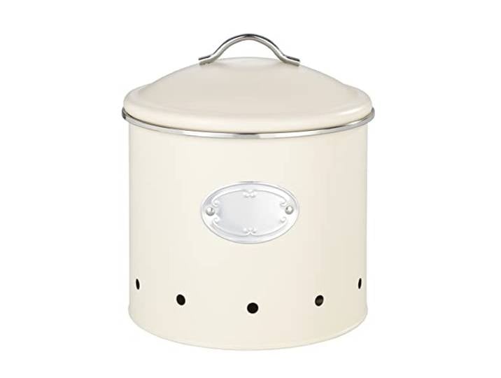 Aufbewahrungsdose Nero 4 Liter mit Löchern, luftdurchlässige Dose im Retro-Design, für eine optimale Luftzirkulation, aus lackiertem Metall mit beschreibbarer Applikation, Ø 18,7 x 21 cm, Beige