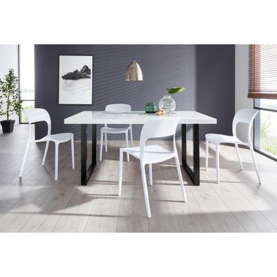 Esstisch PAROLI "Manger", schwarz (schwarz, weiß), B:140cm H:75cm T:90cm, Tische, Rechteckiger Esstisch Esstisch, Breite 180 cm, mit U-Gestell aus Metall in schwarz