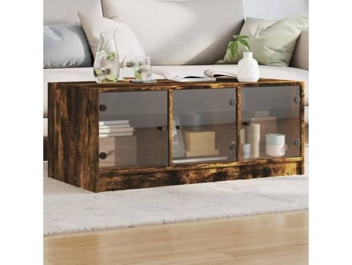HEFZGDB Couchtisch mit Glastüren Räuchereiche 102x50x42 cm Beistelltisch mit Stauraum für Bücher und Dekoartikel moderner Wohnzimmertisch