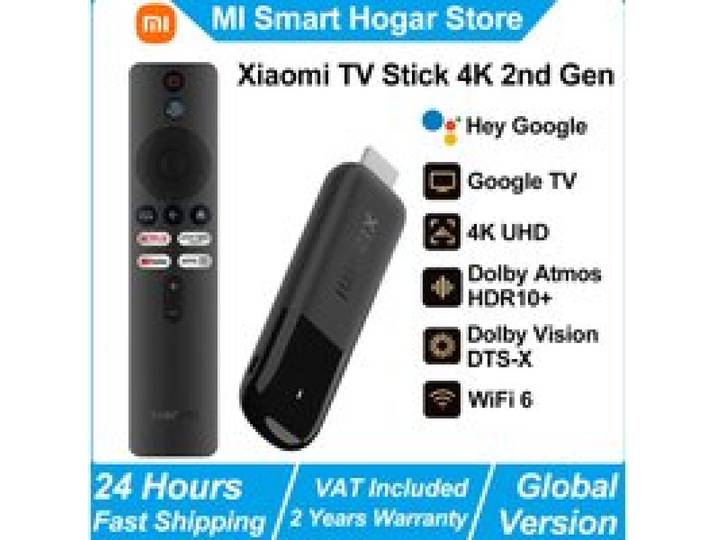 Xiaomi TV Stick 4K 2e generatie, draagbare streaming media, Netflix Dual-band WiFi 6 Google Assistent, BT5.2 Smart TV Dongle, 360 ° Bluetooth-stembediening voor Google TV