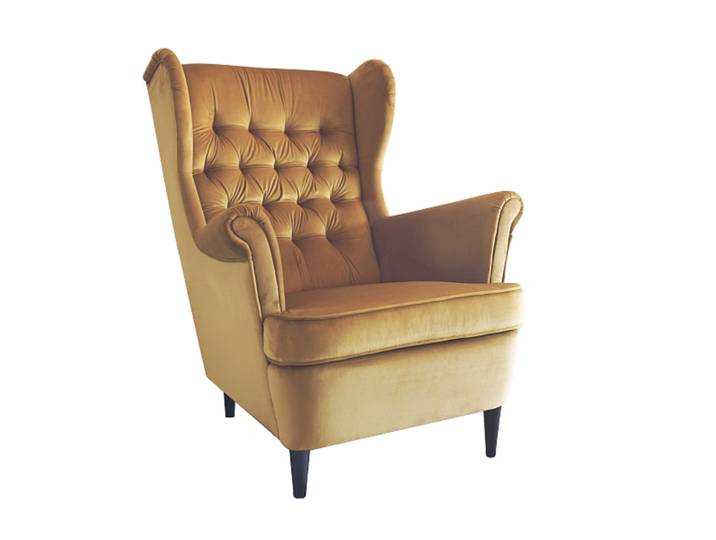 Fauteuil Bergère Capitonné Velours Jaune Curry Jolt