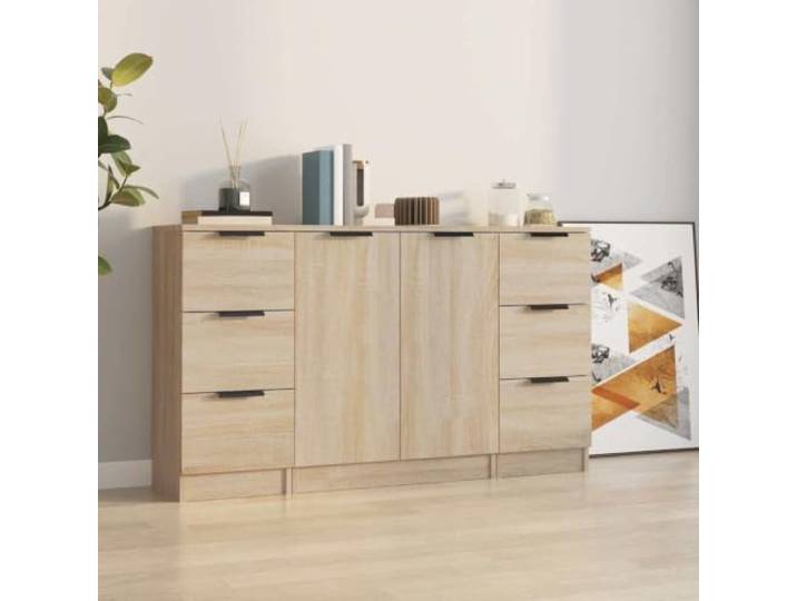 RJPLMFV Anrichte, 3-teilig, Eiche Sonoma, Holz Aufbewahrungsmöbel, multifunktionaler Schrank, leicht zu reinigen, feuchtigkeitsbeständig