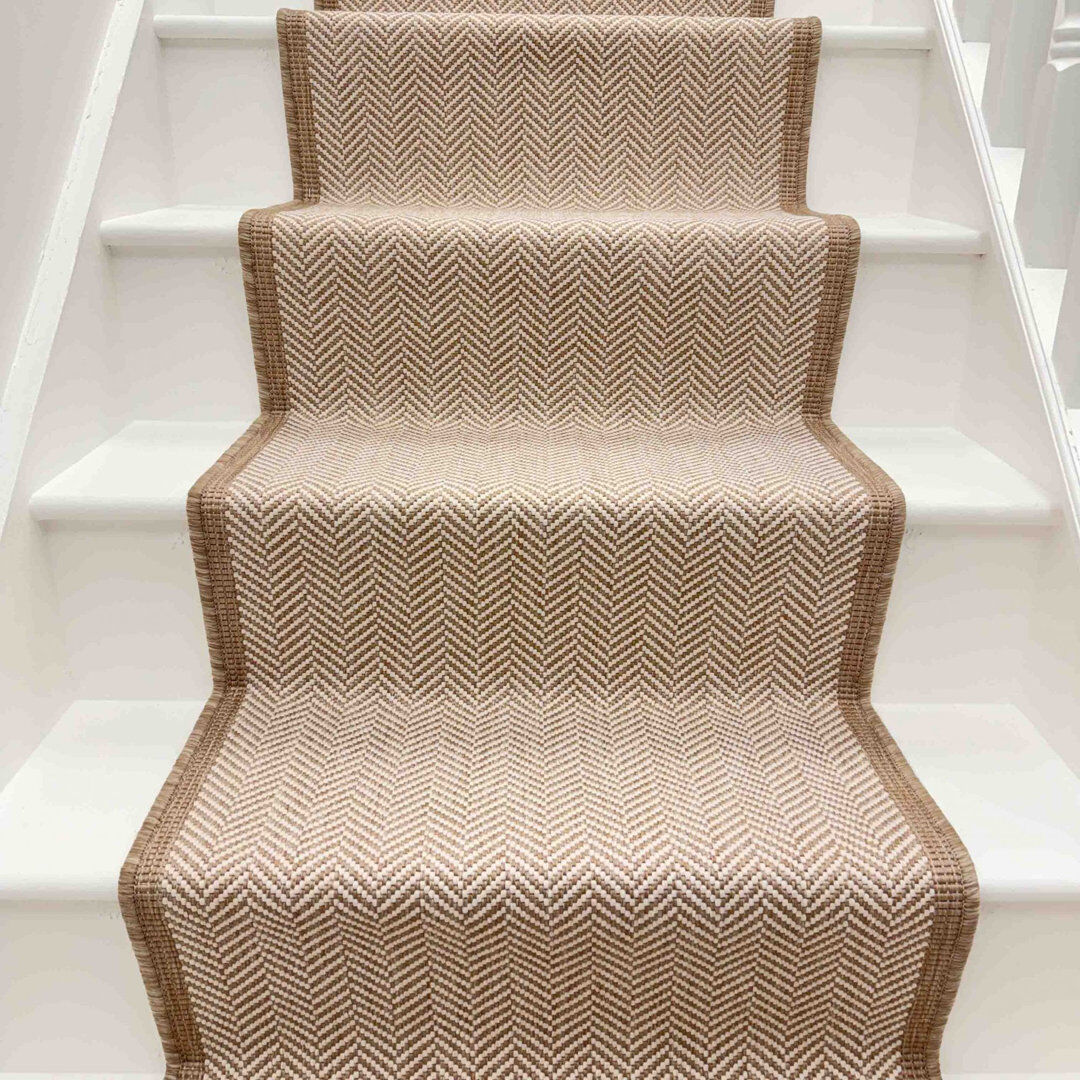 Ebern Designs Stair Runner Geometric Flatweave Area Rug Brown Runner 60 x 660 cm