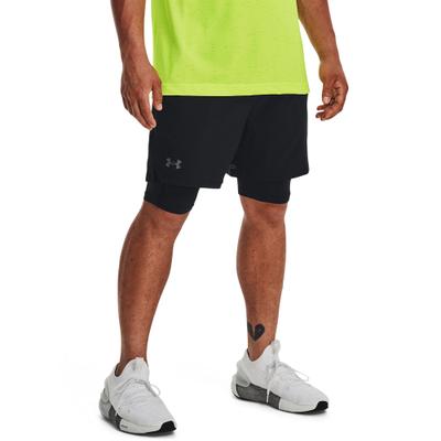 2-in-1-Shorts UNDER ARMOUR "UA VANISH WOVEN 2IN1 STS", Herren, Gr. M, N-Gr, schwarz (schwarz, schwarz, pitch gray), Obermaterial: 100% Polyester, Hosen, 2-in-1-Design, schnelltrocknend, atmungsaktiv, aus Polyester, leicht