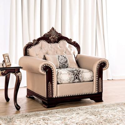 Esofastore Beige Finish Carved Details Traditional Tufted Sofa Set