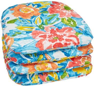 BH Outdoor Performance Set of 4 Stacking Chair Pads by BrylaneHome in Poppy Blue Patio Cushion