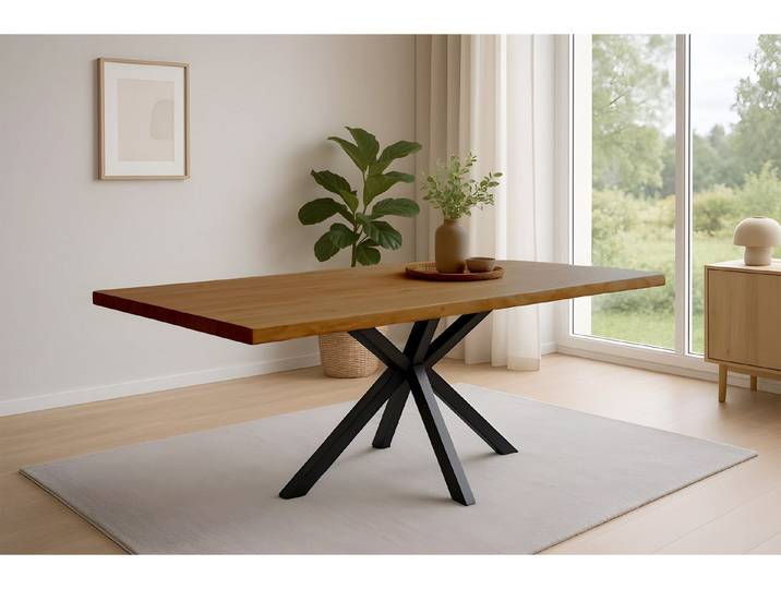 SAM® Esstisch Kawa, Akazienholz, echte Baumkante, Metallgestell Spider-Form