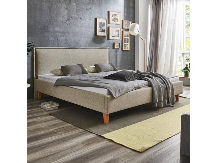 HOMELIV. Polsterbett Zibo Webstoff 100x200cm Sand modern, höhenverstellbar