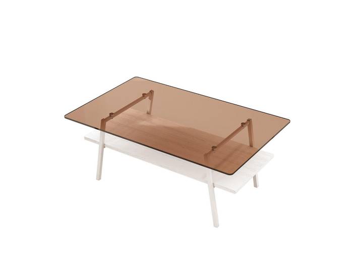 ComfortXL Couchtisch De-37413 rechteckig mit Glasplatte Weiß, 58x42.5x98 cm, Wohnzimmer, Wohnzimmertische, Couchtische