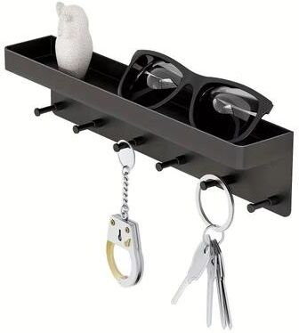Uplift Treasures Wall Mounted Key Holder With Shelf And 6 Hooks black