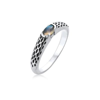 Silberring KUZZOI "Ring Herren Bandring Labradorite Vintage 925 Silber" Gr. 64, silber, Fingerringe, Herren, 64, Silber 925 (Sterlingsilber), Silberring