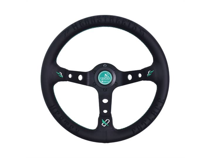 VERTEX – volant de sport brodé Double face, 330MM, volant de course Concave profond avec bouton de klaxon vert à 6 trous