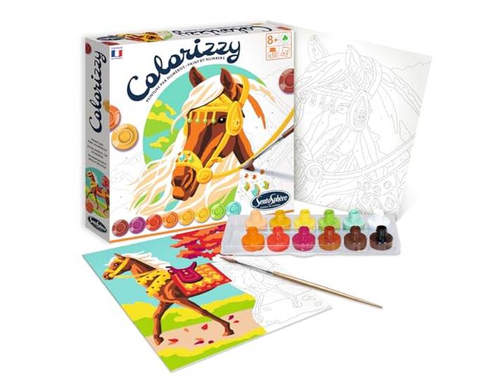 Sentosphère 3904506 Colorizzy, Malen nach Zahlen, Malset für Kinder, Pferde, Bastelset, Kreativ-Set, DIY, Multi