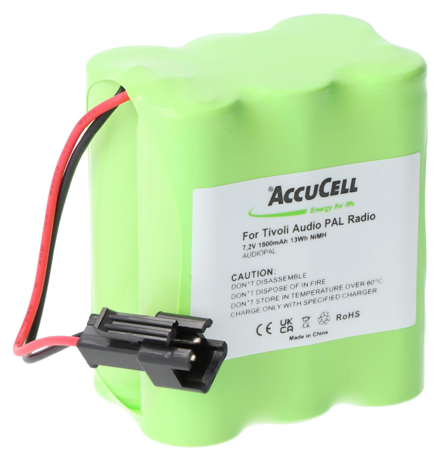 AccuCell Accu voor Tivoli Audio PAL Radio, iPAL Radio en MA-1, -2, -3 met 1800mAh en 2-polige stekker