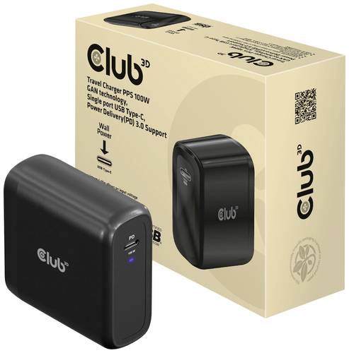 Club3D CAC-1908 Notebook-Netzteil 100W 1x USB-C Schwarz Innenbereich GaN, USB Power Delivery (USB-PD)