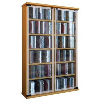 Media-Regal VCM "Holz CD DVD Stand Regal Schrank Galerie Glastür", braun (buche), B:60cm T:18cm, Regale