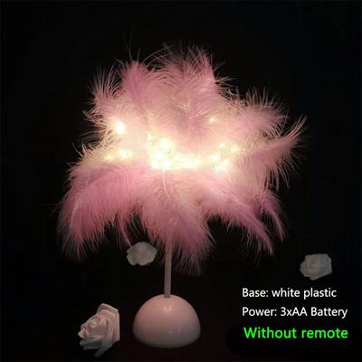 Inspired Living Feather Table Lamp With Remote Control, USB Table Lamp, Warm White LED Bedside Light battery Pink