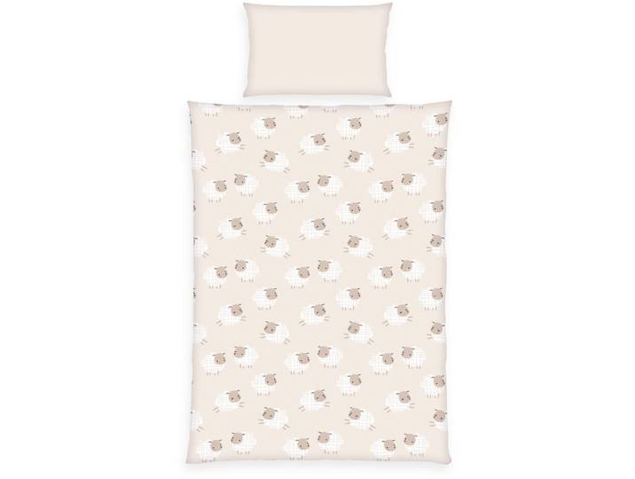 Wendebettwäsche BABY BEST babybest Schäfchen , beige (bunt), B/L: 100cm x 135cm, 1 Stk., 1 Stk., Flanell, B/L: 40cm x 60cm, 2 Stk., Flanell, Obermaterial: 100% Baumwolle, Bettwäsche, Wendebettwäsche, besonders kuschelig