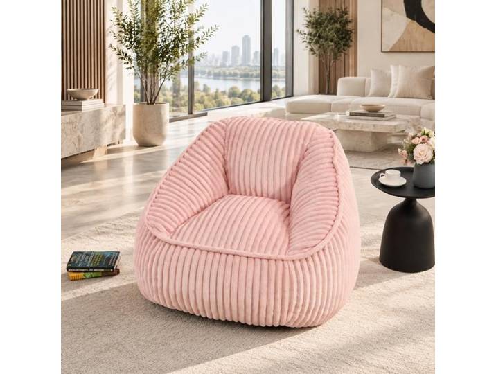 Pouf Poire en Mousse Fauteuil Bean Bag en Velours Côtelé Doux et Moelleux Assise Confortable pour Salon Chambre Rose Cosy