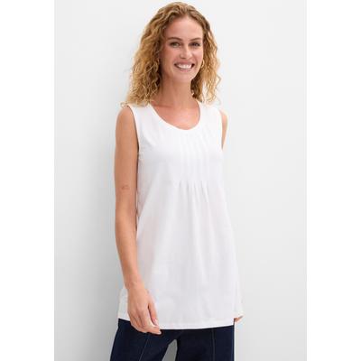 Longtop BONPRIX "Long-Top", Damen, Gr. 44/46 (L), weiß, Jersey, Obermaterial: 100% Baumwolle, unifarben, loose fit Po-bedeckend, Rundhals, Tops, mit elegantem Faltendetail, lockere Passform, reine Baumwolle
