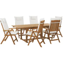 GARTENMÖBEL-SET 6-Sitzer Akazienholz Auflagen cremeweiß Java