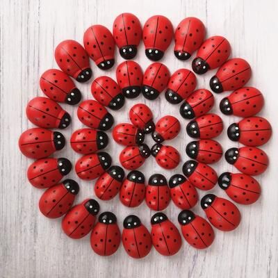 Inspired Living Whimsical Wooden Ladybug Fairy Garden Decoration For DIY Crafts 20pc 18x25mm