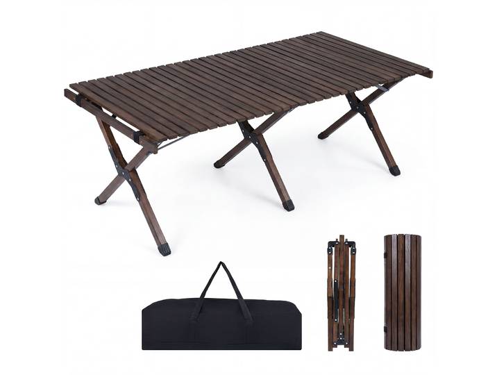 Opvouwbare Campingtafel Picknicktafel van Hout met Oprolbaar Tafelblad Draagbare Klaptafel Koffie
