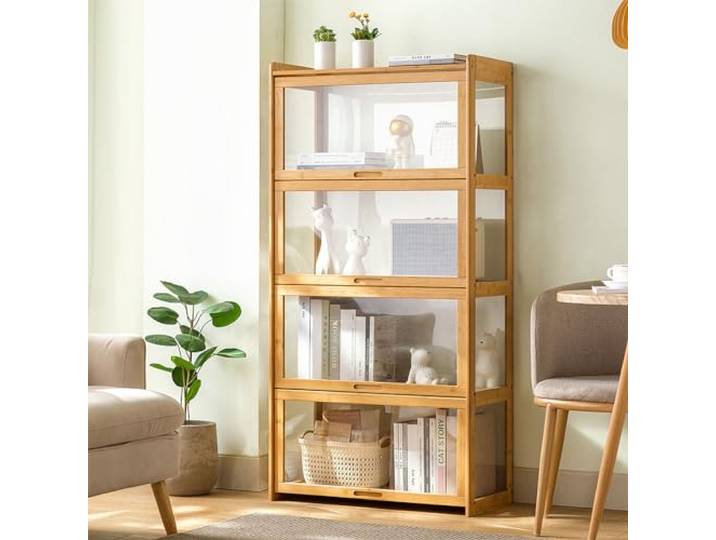 JFOZDM Vitrinenschrank, multifunktionale staubdichte Glasvitrine, Glasvitrine Stehend, Klappenschranktürdesign, versiegelt und staubdicht, Vitrine für Büros, Schlafzimmer, Wohnzimmer