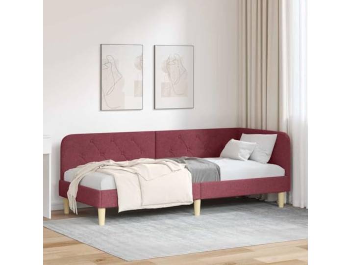 WDGJJFECNMUEHI Stoffbezug L Form Tagesbett Design 80 x 200 cm Weinrot Eckbettgestell mit Kopfteil und Lattenrost Weinrot 80x200 cm Stoff Tagesbett L-Form Sofa Schlafzimmer Möbel