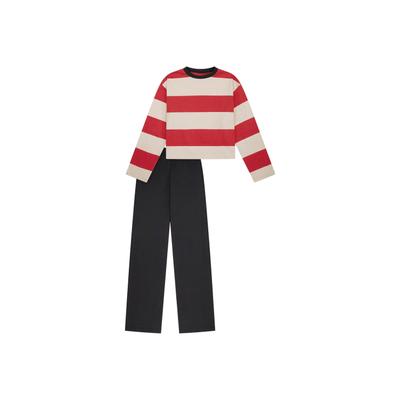 Schlafanzug SCHIESSER "Pyjama Kids Nightwear", Mädchen, Gr. 176, pink (rot, weiß, schwarz), Obermaterial: 100% Baumwolle CO., Homewear-Sets Schlafanzug